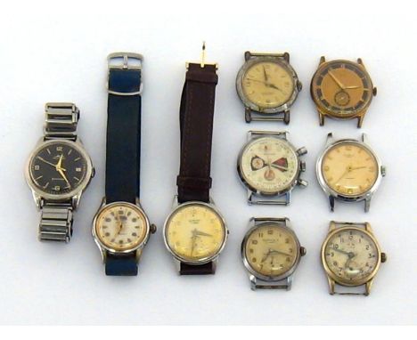 A mixed lot of 1940s/50s gentleman's stainless steel manual wind wristwatches, including Hertiage pin pallet chronograph, Ing