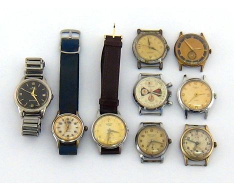 A mixed lot of 1940s/50s gentleman's stainless steel manual wind wristwatches, including Hertiage pin pallet chronograph, Ing