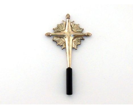 An American white metal ecclesiastical staff finial in the form of a cross with rayed "glory", stamped "GORHAM STERLING 440" 
