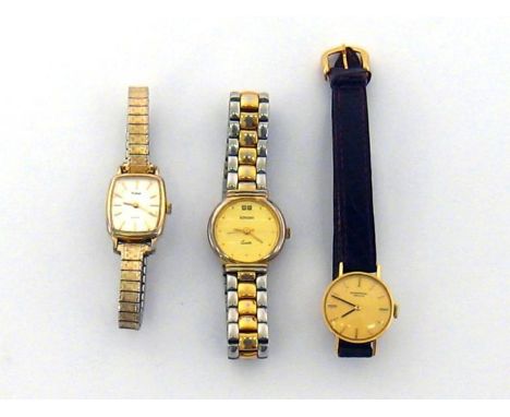 An IWC lady's 18 carat gold manual wind wristwatch, the gilt dial with baton details, signed 17 jewel movement, the case sign