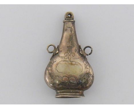 An Italian silver scent flask of Pilgrim bottle form, apparently unmarked, circa 1720, engraved with wreath around vacant car