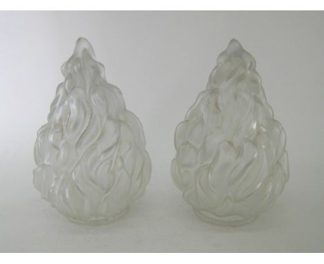 A pair of frosted glass flame finial lampshades. 25cm. high 