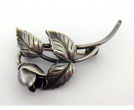 A Danish silver brooch by John Lauritzen (active 1955-1981), modelled as a rose, signed and stamped 'STERLING DENMARK', 4cm l