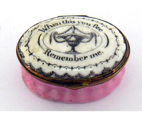 A 19th century Bilston enamel oval box with the motto “When this you see remember me" 