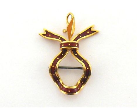 An Italian 18 carat gold and enamel brooch/pendant, of bow design, 3cm long, 4.8gms 