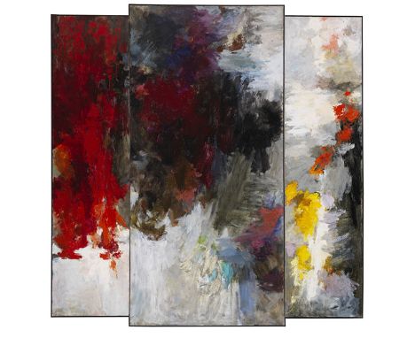 Heinz Kreutz     1923 Frankfurt am Main - 2016 Penzberg Rotes Triptychon (Wandlung). 1958. Mischtechnik. Harzölfarbe auf Lein