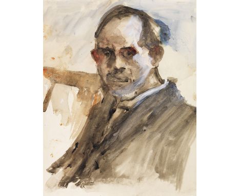 Lovis Corinth     1858 Tapiau/Ostpreußen - 1925 Zandvoort (Holland) Selbstbildnis. Um 1920. Aquarell und Deckfarbe.  Verso mi