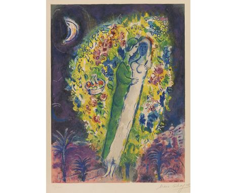 Marc Chagall     1887 Witebsk - 1985 Saint-Paul-de-Vence Couple dans les mimosas. 1967. Farblithografie.  Sorlier CS 32. Sign