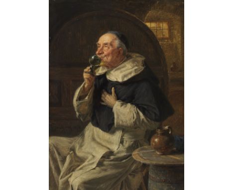 Eduard von Grützner     1846 Großkarlowitz/Schlesien - 1925 München Die Weinprobe. 1898. Öl auf Holz.  Balogh 191. Am linken 