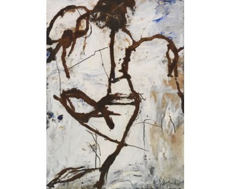 Emil Schumacher     1912 Hagen - 1999 San José/Ibiza Helimba. 1983. Öl und Sand auf Holz.  Rechts unten signiert und datiert.