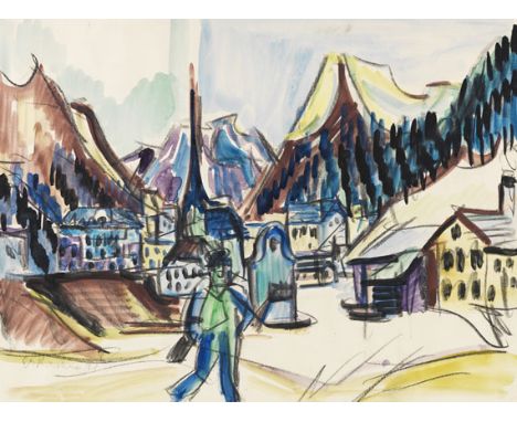 Ernst Ludwig Kirchner     1880 Aschaffenburg - 1938 Davos Ansicht von Davos (Landschaft bei Davos im Winter). Um 1925. Aquare