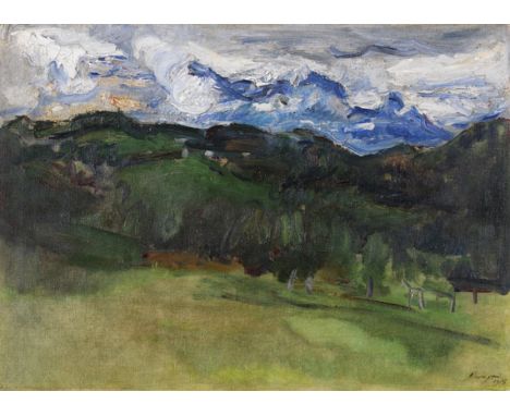 Max Slevogt     1868 Landshut - 1932 Neukastel Gewitter über dem Rosengarten bei Bozen. 1914. Öl auf Leinwand.  Rechts unten 