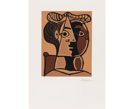 Pablo Picasso     1881 Malaga - 1973 Mougins Femme assise au chignon. 1962. Farblinolschnitt in vier Farben.  Baer 1298 B b (