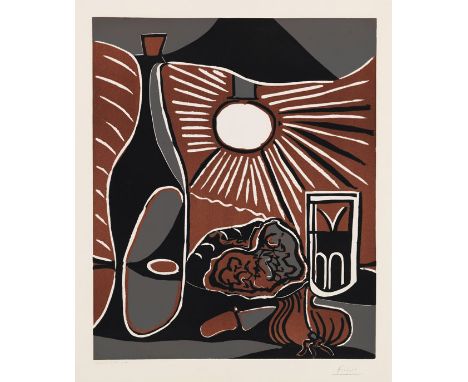 Pablo Picasso     1881 Malaga - 1973 Mougins Nature morte au casse-croûte. 1962. Linolschnitt.  Baer 1315 A.b.2. (von C.). Bl