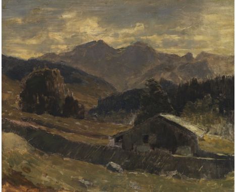 Carl Schuch     1846 Wien - 1903 Wien Blick auf den Hochkalter am Hintersee. 1882/83. Öl auf Leinwand.  Verso auf der Leinwan