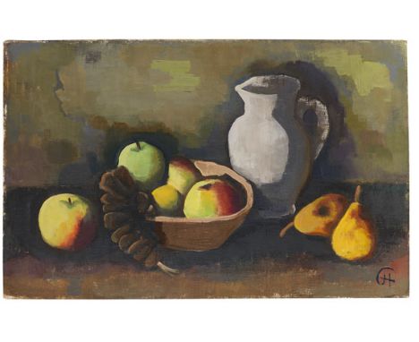 Karl Hofer     1878 Karlsruhe - 1955 Berlin Stillleben mit Krug und Früchten in Schale. Um 1934. Öl auf Leinwand.  Wohlert 10