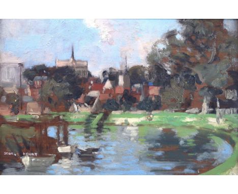 GEORGE HENRY RA RSA RSW SCOTTISH 1858-1943) THE BOATING POND Oil on panel, signed, 22 x 32cm (8.5 x 12.5") Cyril Gerber Fine 