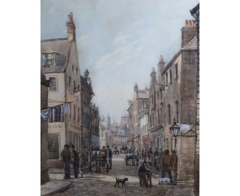 PATRICK DOWNIE RSW (1854-1945) SHAW STREET LOOKING WEST FROM E. QUEY LANE (GREENOCK) Watercolour with white on paper, signed 