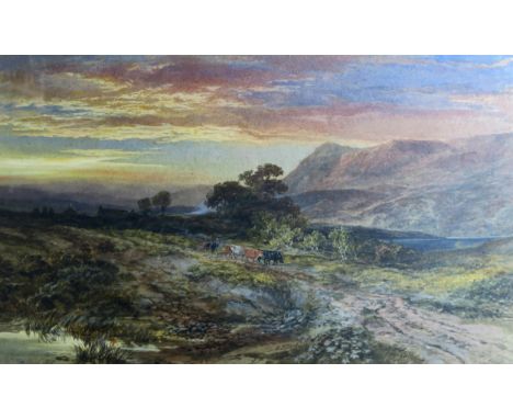 SAMUEL BOUGH RSA (BRITISH 1822-1878) CATTLE WIND THEIR WEARY WAY Watercolour and gouache, signed and dated 1869, 44.5 x 76cm 