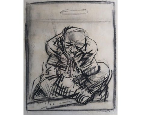 PETER HOWSON OBE (SCOTTISH b. 1958) MAN PRAYING Charcoal on paper, signed lower right, dated (19)92, 29 x 24cm (11.5 x 9.5") 