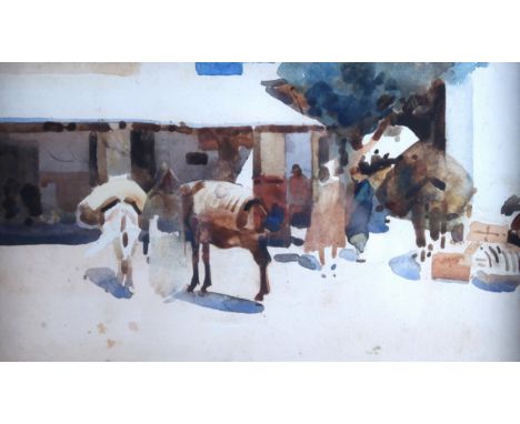 ARTHUR MELVILLE ARSA RSW RWS (SCOTTISH 1855-1904)MOROCCAN STREET SCENEWatercolour, 22 x 36.5cm (8.5 x 14.25")Partial label fr