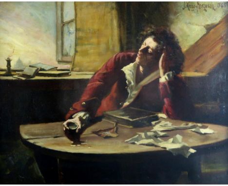 JOHN KNOX FERGUSON (SCOTTISH 1878-1891) CHATTERTON (MORNING OF 25TH AUGUST 1770) Oil on canvas, signed and dated 1885, 40.5 x