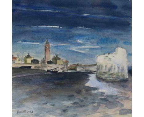 JOHN HOUSTON OBE RSA&nbsp;(1930-2008) LOW TIDE, WEST WEMYSS, 1952 Watercolour on paper, signed lower left, dated, 18 x 19cm (