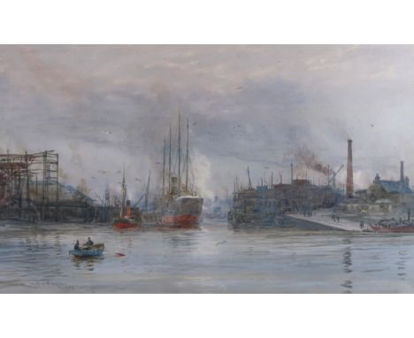 WILLIAM LIONEL WYLLIE RA RI RE (BRITISH 1851-1931) MOUTH OF THE KELVIN Watercolour, signed and inscribed with title, 27.5 x 4