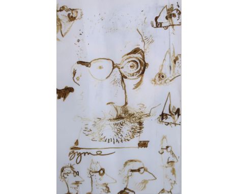 JOHN BYRNE RSA (SCOTTISH b.1940) SELT PORTRAIT HEADS&nbsp; Pen on paper, signed lower left, 14 x 9cm (5.5 x 3.5") Condition R