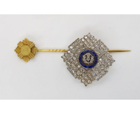 SCOTS GUARDS SWEETHEART BROOCH AND PIN the brooch made in white metal and set with diamonds throughout with the motto 'Nemo m