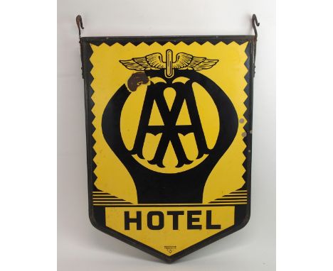 AN ENAMEL AA DOUBLE-SIDED HOTEL SIGN by Franco SW1, with original bracket, 80 x 56cm Condition Report:Available upon request