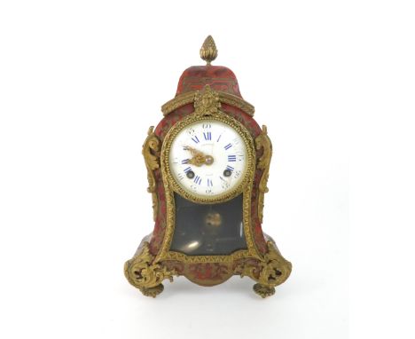 A FRENCH 19TH CENTURY POTONIE OF PARIS BOULLE WORK MANTEL CLOCK white enamelled dial with Roman numerals, striking on a bell,