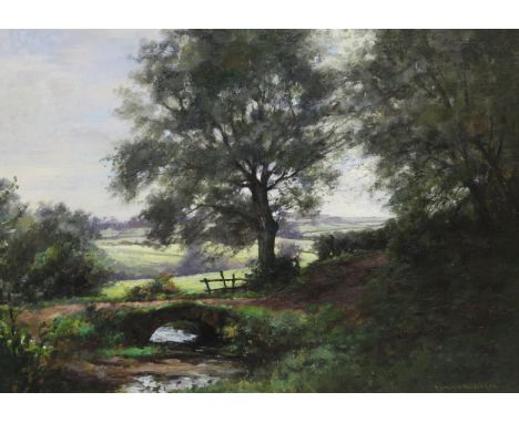 NORMAN M MACDOUGALL (SCOTTISH 1852-1939) A PASTORAL Oil on panel board, signed, 38 x 53.5cm (15 x 21") Inscribed with title o