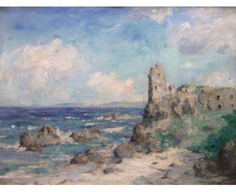 SCOTTISH SCHOOL (20TH CENTURY) DUNURE CASTLE Oil on canvas, 36 x 46cm (14 x 18") Condition Report:On close inspection there a