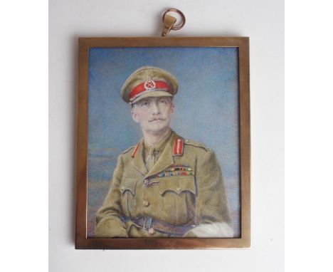 DORA WEBB: PORTRAIT MINIATURE OF MAJOR GENERAL JOHN VAUGHAN C.B (M), C.M.G., D.S.O. in full military uniform, oil on ivorine,