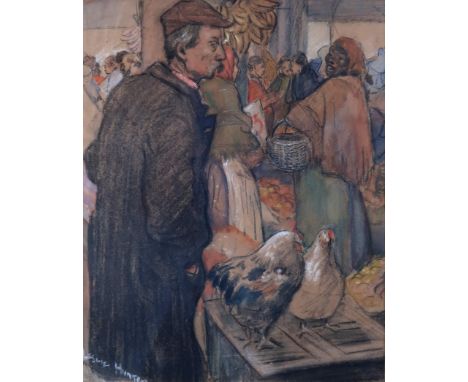 GEORGE LESLIE HUNTER (SCOTTISH 1877-1931) THE FLOWER MARKET, NEW ORLEANS Watercolour, white chalk and conte crayon on paper, 