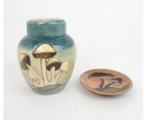 A MOORCROFT FAIRY RINGS PATTERN GINGER JAR designed by Phil Richardson, 16cm high together with Fairy Rings coaster/trinket d