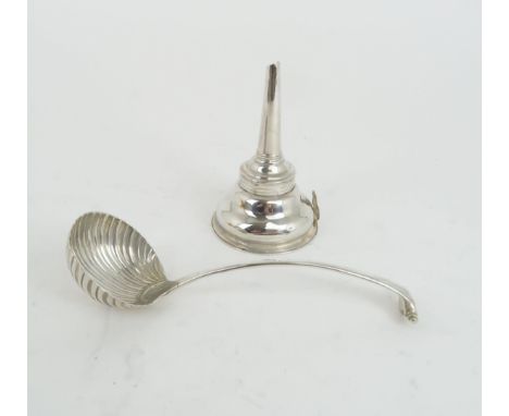 A GEORGE III SILVER WINE FUNNEL of characteristic plain form, possibly by William Skeen, London 1782, 52gms, and a George III