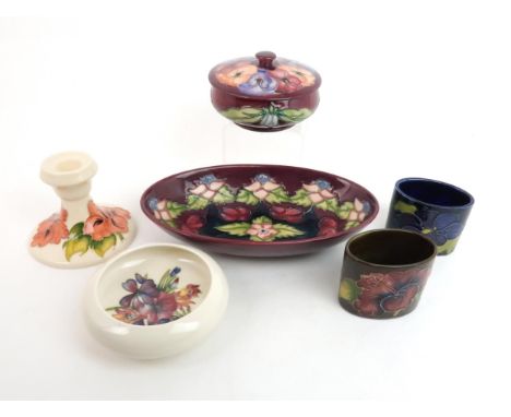 A MOORCROFT SPECIAL EDITION MORELLO CHERRY BOWL 1995, No. 930, a Pansy trinket pot and cover, second, 1995 both&nbsp;designed