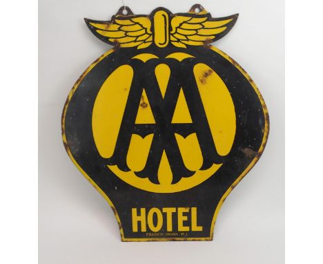 AN ENAMEL AA DOUBLE-SIDED HOTEL SIGN by Franco Signs, W1, 64cm high x 55cm wide Condition Report:Available upon request