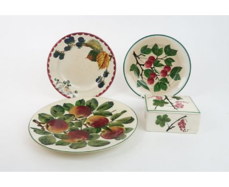 A WEMYSS APPLE PATTERN PLATE 22.5cm diameter, a small Bramble pattern plate, a cherry plate, together with a Plichta Redcurra