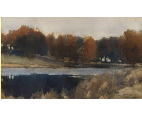 JAMES PATERSON PRSW RSA RWS (SCOTTISH 1854-1932) RIVER VIEW Watercolour, signed, inscribed Moniaive and dated 1890, 13 x 22cm