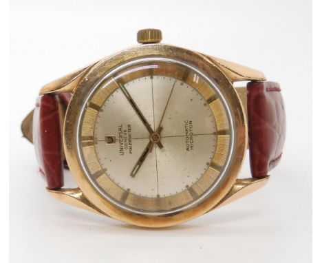 UNIVERSAL GENEVE POLEROUTER AUTOMATIC MICROTOR with quarter sectioned cream dial with gold coloured baton numeral chapter rin