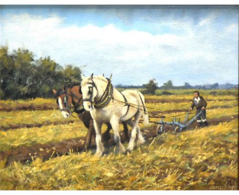 James Wright, Drawn Plough, signed, on panel, 15cm x 25cm; another by the same hand.