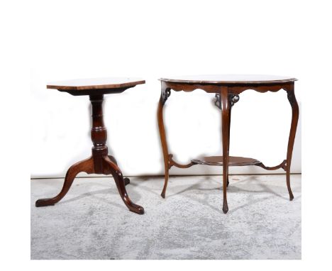 Mahogany and stained wood pedestal table, octagonal top, 54cm; a walnut window table, shaped and moulded oval top; reproducti