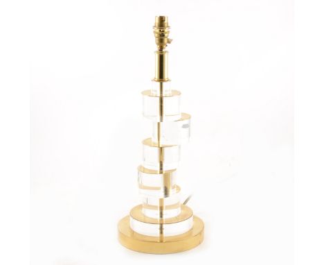 Contemporary perspex and gilt metal abstract table lamp, the column formed of six cylindrical sections arranged asymmetricall