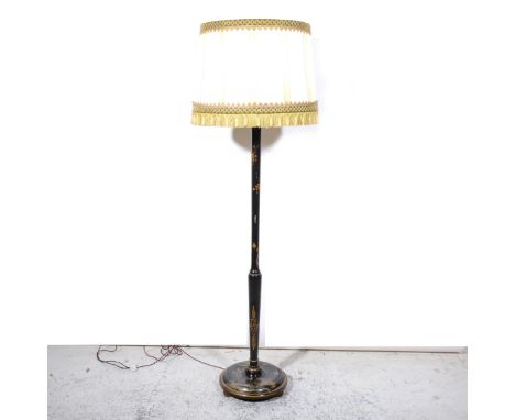 Black 'Japanned' standard lamp and shade, 175cm.