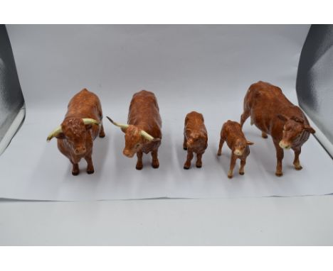 Five modern ceramic Border Fine Arts Studies, Limousine Cow (af), Limousine Calf (af), Highland Bull (af), Highland Cow and H