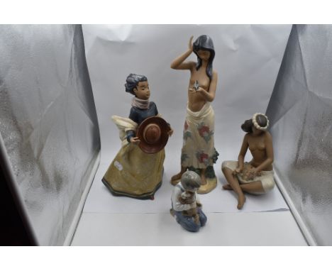 Four Nao Figurines, Boy with Puppy. Girl holding Bird, Girl in Wind and Girl with Flowers (af)