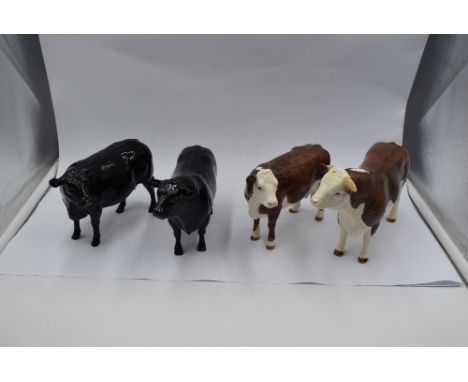 Four modern ceramic Border Fine Arts Studies, Hereford Bull, Hereford Cow, Aberdeen Angus Bull and Aberdeen Angus Cow